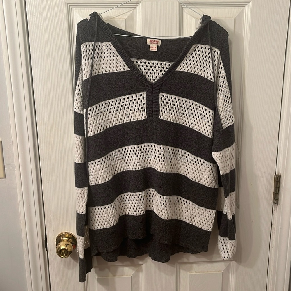 Mossimo Supply Co XXL Striped Grey and White open knit soft cover up
